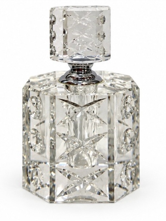 Oleg Cassini Other - Oleg Cassini Signed Leaded Crystal Cut Glass Carved Perfume Bottle 4" Empty